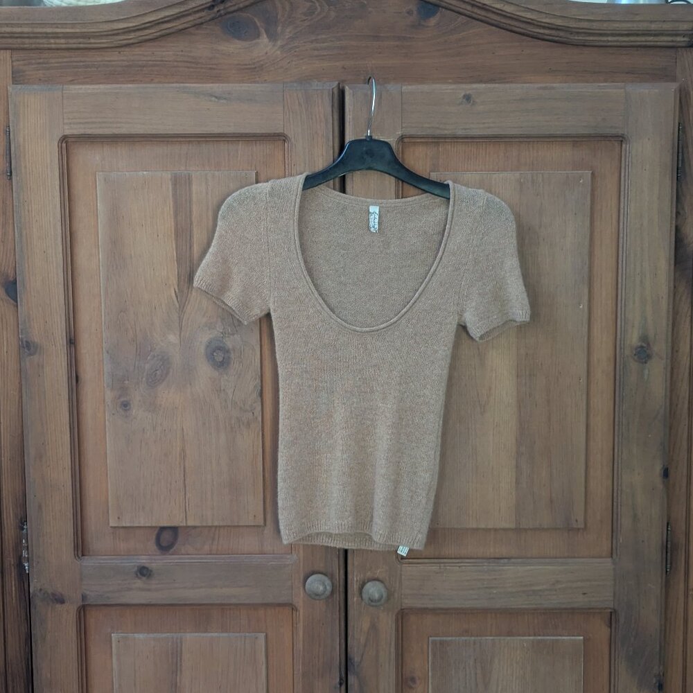 Free People Intimately 100% Cashmere BB Tee Size Small Oatmeal
